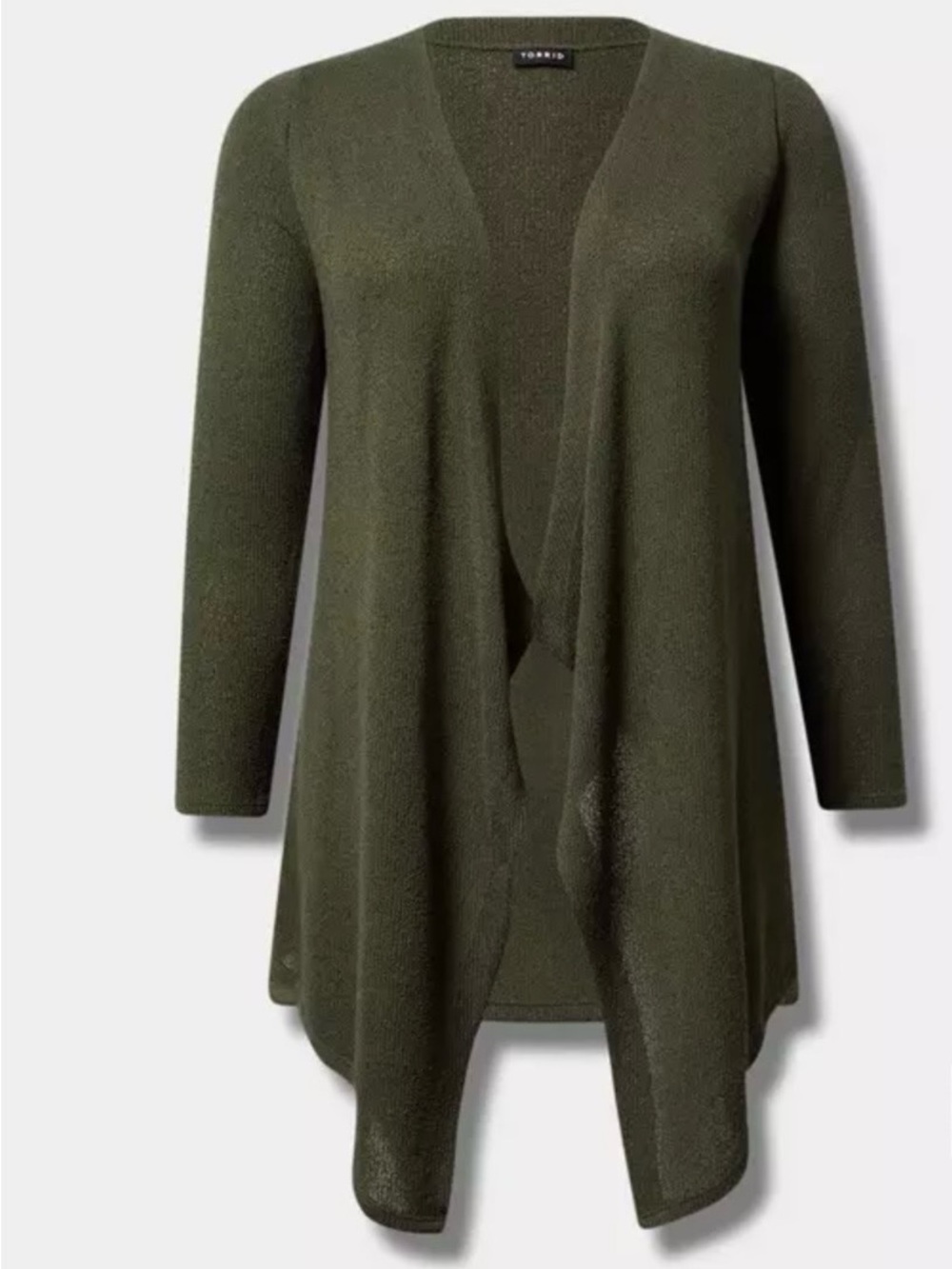 TORRID Olive Green Drape Front Hacci Open Cardigan
